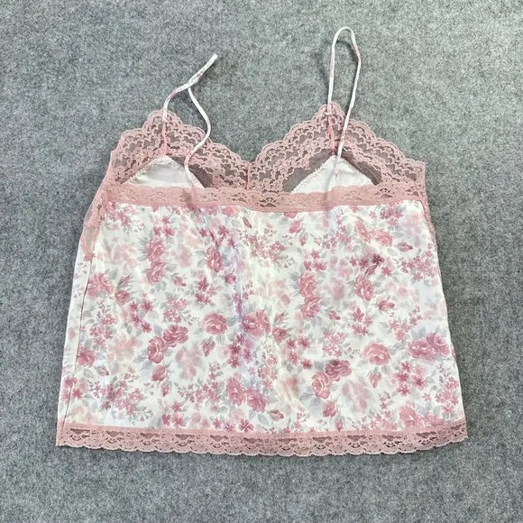 Vintage 80s Coquette Pink Floral Lace‎ Trim Camisole Top Satin Delicate Feminine - Image 5
