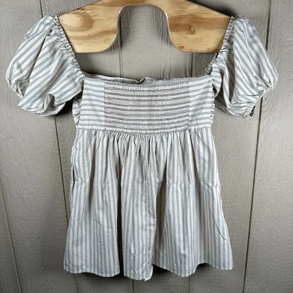 Abercrombie & Fitch Emerson Baby Doll Mini Dress Large Petite Puff Sleeve Stripe - Image 5