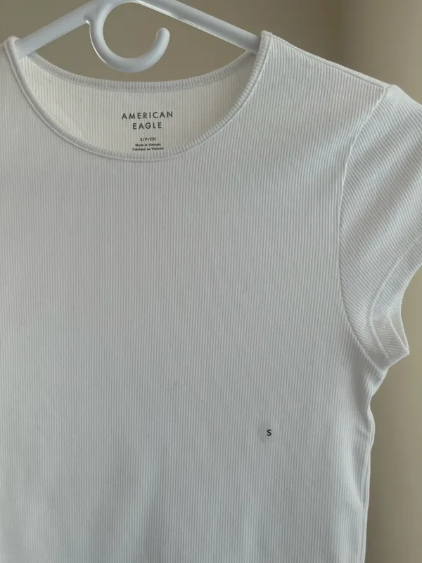 White Ribbed T-Shirt American Eagle - Image 2