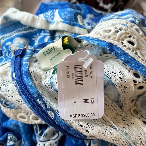 Farm Rio Full Of Flowers Blue Printed Jumpsuit Medium Boho NEW - Image 4