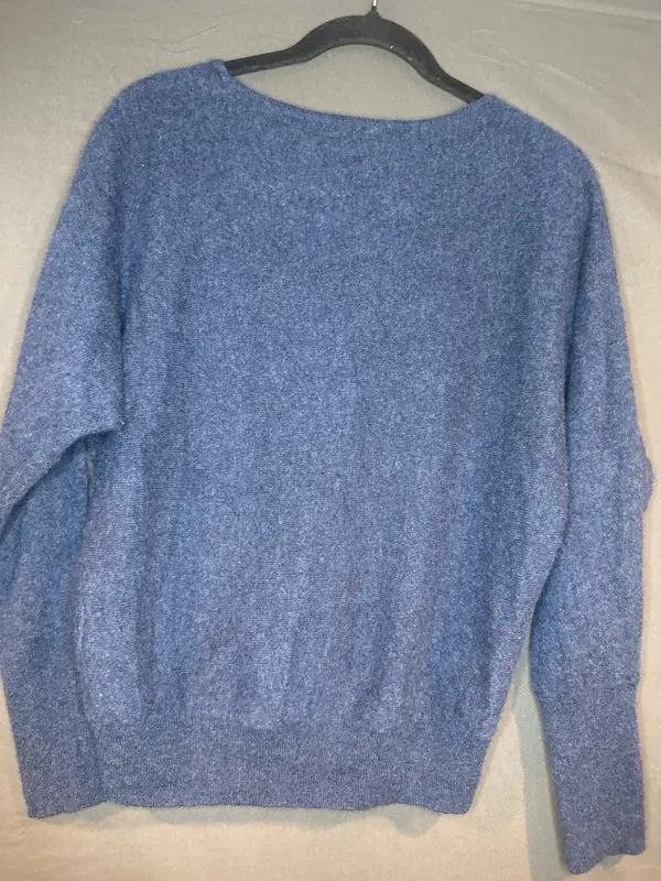 Tahari Women’s M 100% 2-Ply Cashmere Sweater Blue Dolman Relaxed Pullover - Image 7