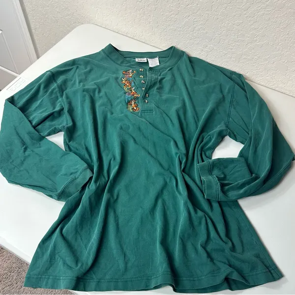 Vintage Y2K Disney Store Embroidered Tigger Long Sleeve Cotton Henley Size XL - Image 7