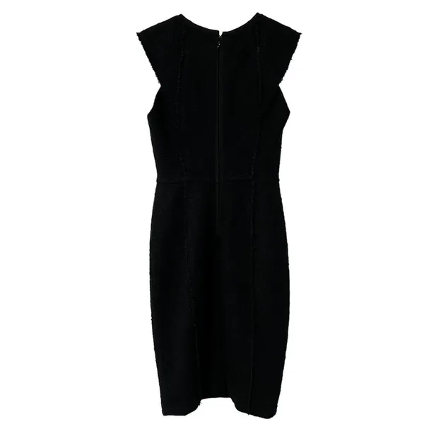 Rebecca Taylor Size 4 Sheath Dress Black Boucle Silk Lined Back Slit‎ Cap Sleeve - Image 13