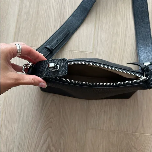 EUC Zara Black Pebbled Faux Leather Crossbody Shoulder Bag Silver Hardware - Image 7