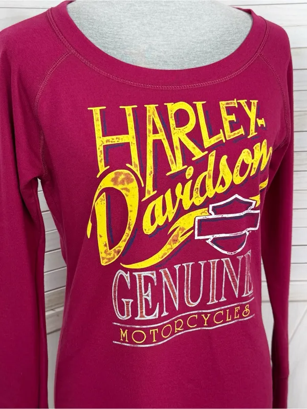 Harley Davidson‎ Barnett El Paso Tx French Terry Tee Shirt Long Sleeve Red Small - Image 5