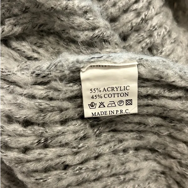 AZZ Fashion Wear Gray Marl Chunky Knit V-Neck Sweater Women Size L Popcorn Knit - Image 6
