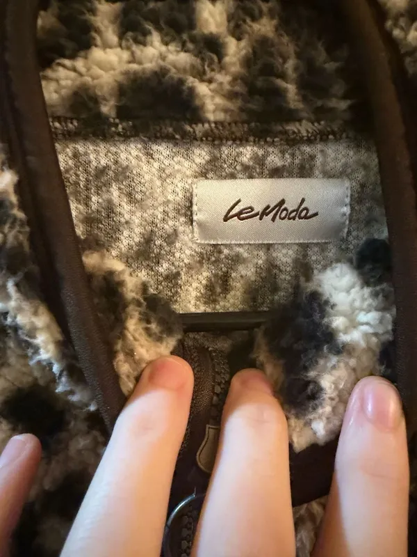 LeModa Leopard Print Sherpa Pullover Quarter Zip Jacket Brown Size XL - Image 3