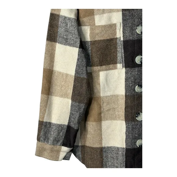 Plaid Shacket Women Large Brown Checkered Button Up Oversized Flannel Cozy Cabin - Image 4