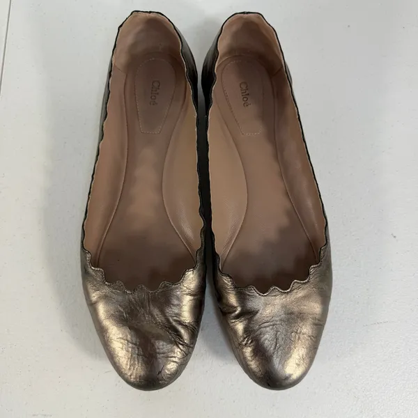 Chloe 38.5 US 8.5 Ballet Flats Lauren Scalloped Metallic Bronze Leather Shoes‎ - Image 7
