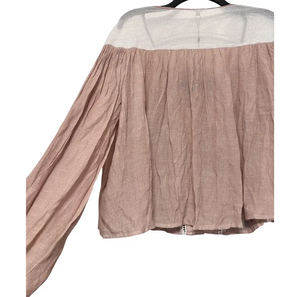 Gimmicks By Buckle Blouse Shirt Top Womens Size‎ Small Crochet Boho Lace Up Tan - Image 5