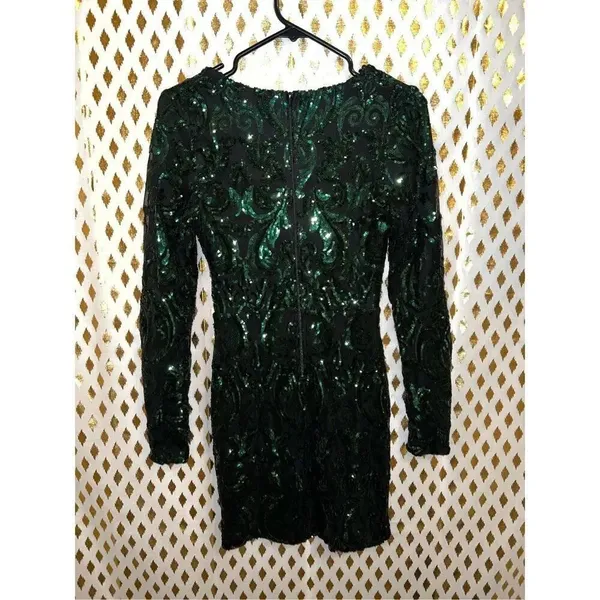 Windsor green sequin mini dress long sleeved size S - Image 8