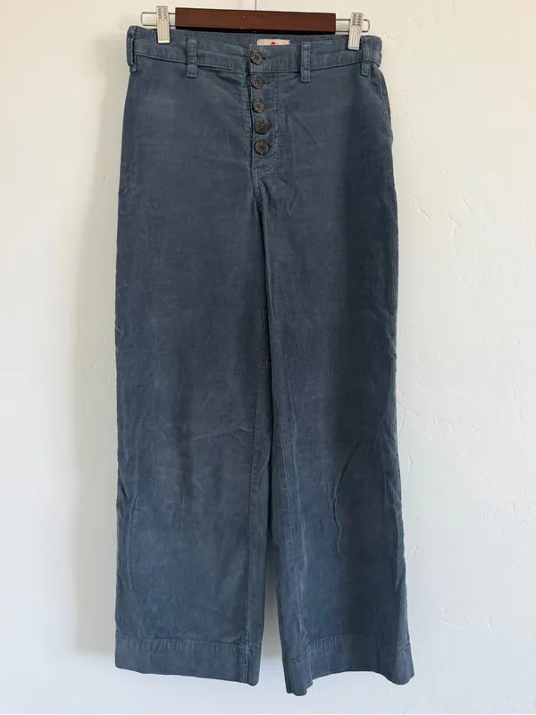 Marine Layer Bridget Corduroy Wide Leg Crop Pants Size 4 Blue Gray Button Front - Image 2