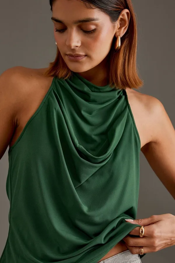 ✨Anthropologie Cowl-Neck Halter Green Sz Medium Top✨ - Image 4