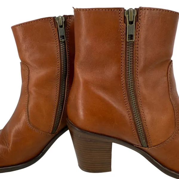 J. Crew Women's Leather Ankle Boots‎ Brown Buckle Block Heel Side Zip Size 7.5 - Image 10