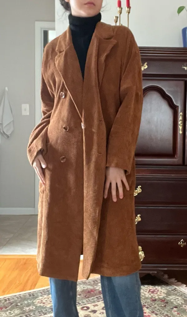 Brown Velvet Trench Coat - Image 2