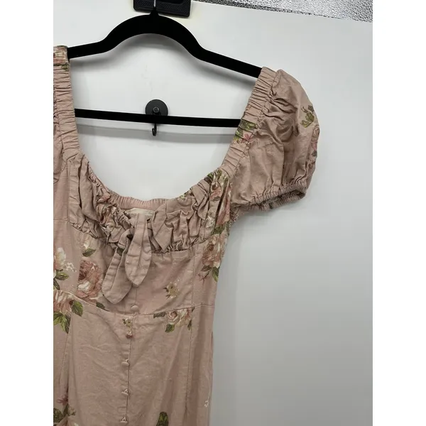 Altar'd State Pink Floral Linen Blend Milkmaid Midi Dress Sz XS Cottagecore Boho - Image 6