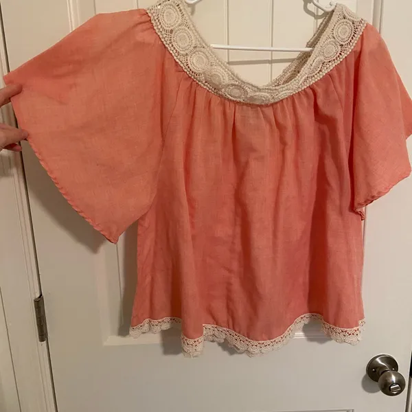 Vintage Flying Tomato women’s peach cream embroidered‎ loose fit blouse medium - Image 2