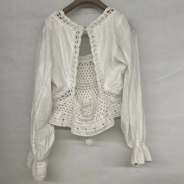 new sz Large L FREE PEOPLE MEGAN CROCHET TOP IVORY WHITE VICTORIAN OPEN BACK - Image 8