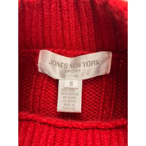 Jones New York Sport‎ Red Ribbed Wool Blend Mock Neck Sweater Womens Small - Image 2