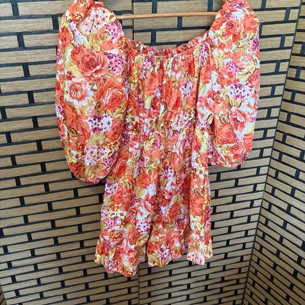 Boohoo Orange Floral Romper‎ Size 4 - Image 3