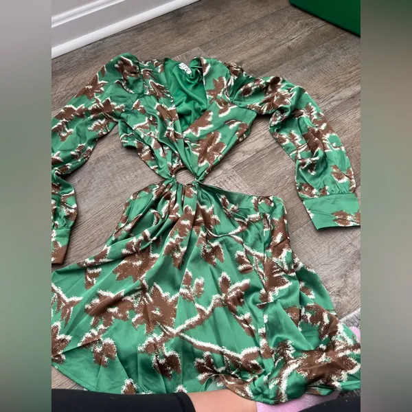 TCEC o ring‎ cutout Floral Green and Brown Women's Dress size M - Image 5