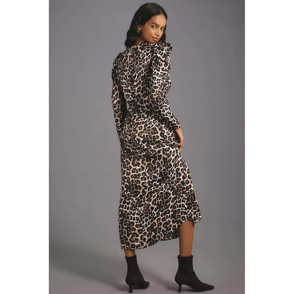 Farm Rio Leopard Animal Print‎ Viscose V-Neck Midi Dress Brown Black Large Boho - Image 13
