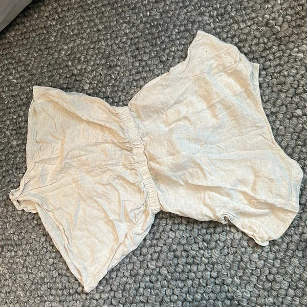 Princess Polly Linen Blend Cream Textured Tie Front Romper Size 4 - Image 10