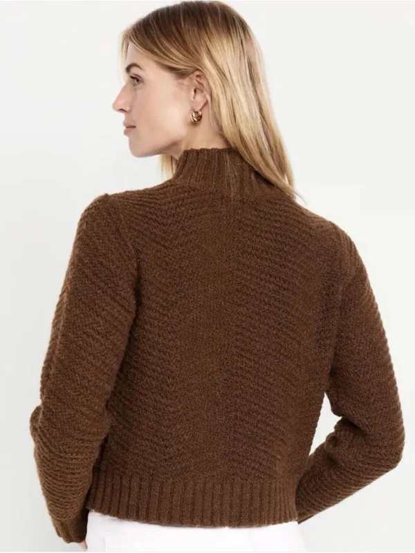 NWT Old Navy Wool Alpaca Blend Brown Chunky Knit Crop Mock Neck Sweater Large - Image 11