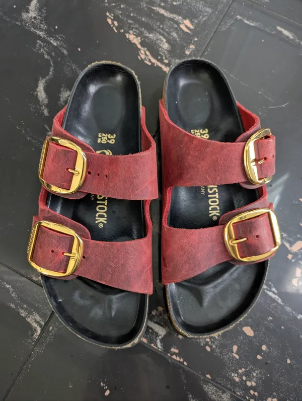 Birkenstock Arizona Big Buckle In Fire Red Oiled Leather Size 39 - Image 2