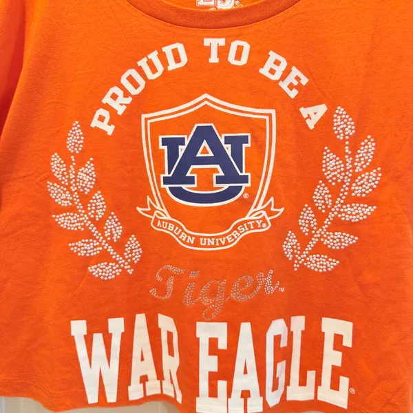 E5‎ College Classics Cropped T-Shirt Orange Auburn War Eagle Women Medium NWT - Image 3