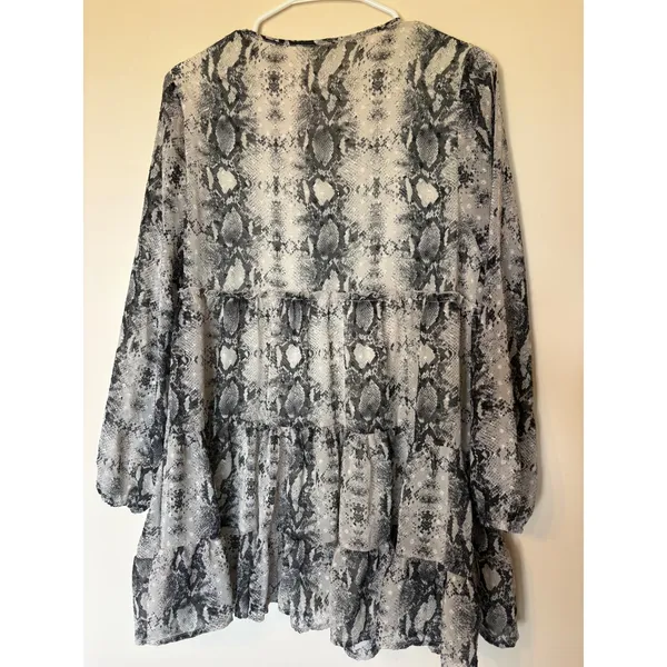 Altard State Snakeskin Print Tiered Babydoll Mini Dress Grey Black Long Sleeve M - Image 6