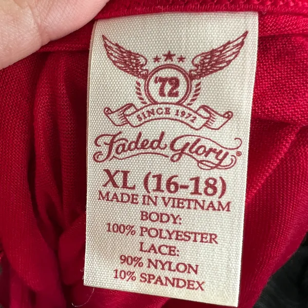 Faded Glory Red Lace‎ Trim Tank Top Y2K Coquette Fairy Grunge 2000s Cami XL - Image 3