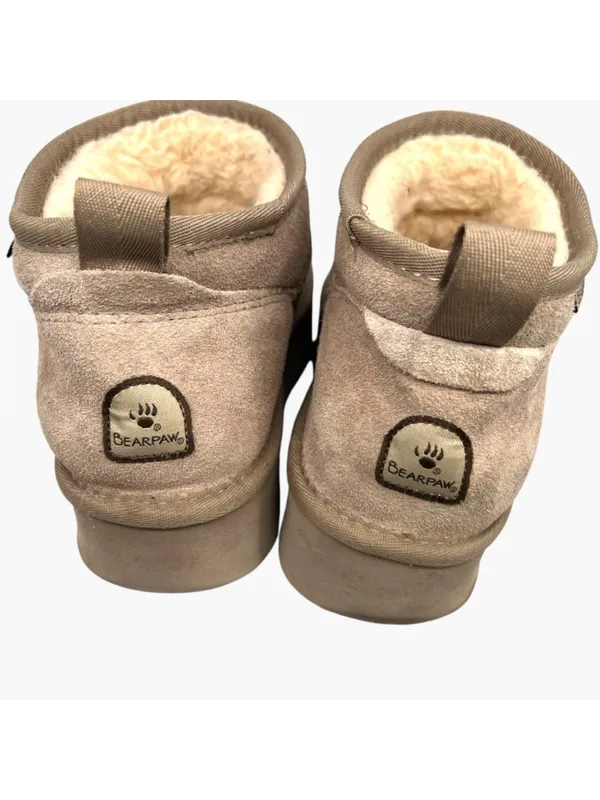 Bearpaw Shalini Low Suede Ankle Boots Wool Blend Lining Size 10 Beige - Image 6