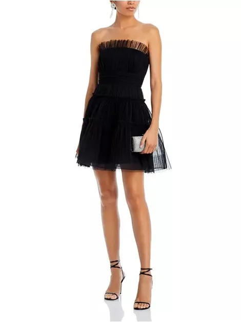 Classic Strapless Black Tulle Cocktail Dress S - Image 2