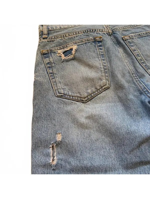 Anine Bing Lara Jean Distressed Button Fly Raw Hem Denim Women's Size 27 - Image 6