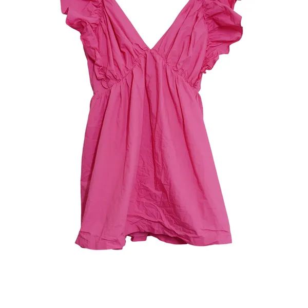 Showpo‎ Mini Dress US 10 Hot Pink Ruffle Sleeve V-Neck Tie Back Cotton Party Fun - Image 3