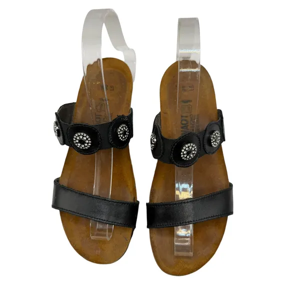 Naot Marissa Leather‎ Sandal Women 6 Black Rhinestone Medallion Slide Leather - Image 5