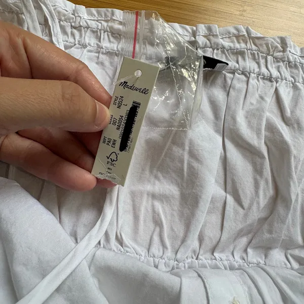 Madewell Large White Smocked Button Front Crop Top Adjustable Straps Cotton - Image 5