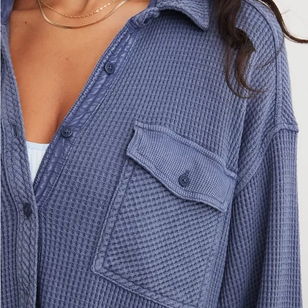 Aerie LumberJane Waffle Shirt Fresh Bright Blue Size Small - Image 3