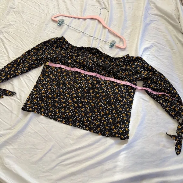 Madewell XXS Floral Puff Sleeve Blouse Mustard Print Tie Cuff Boho Romantic - Image 4