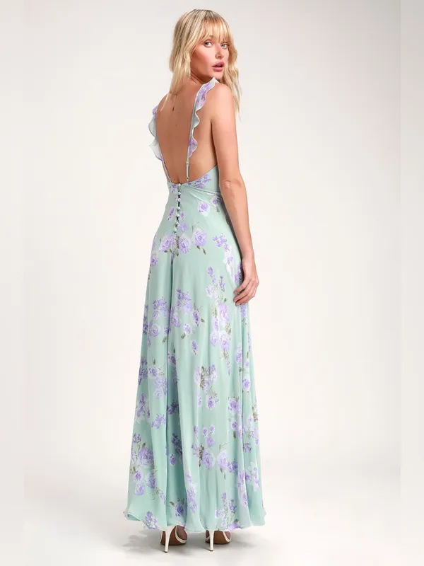 Lulus Meteoric Rise Sage Green Floral Print Maxi Dress Small - Image 2