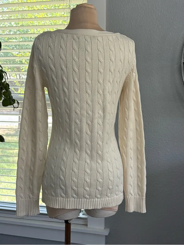 Lauren Ralph Lauren Boat Neck Cotton Cable Knit Sweater Size Medium - Image 3