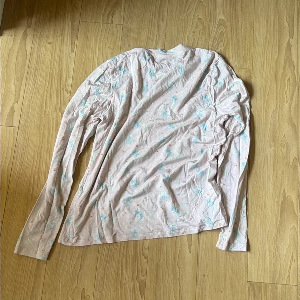 Djerf Avenue Pale Pink Long Sleeve Tee with Aqua Floral - Image 3
