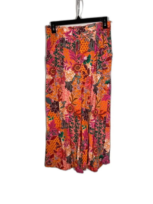 Loft Womens Floral Linen Pull On Pant Cropped Pink Orange Xs - Image 2