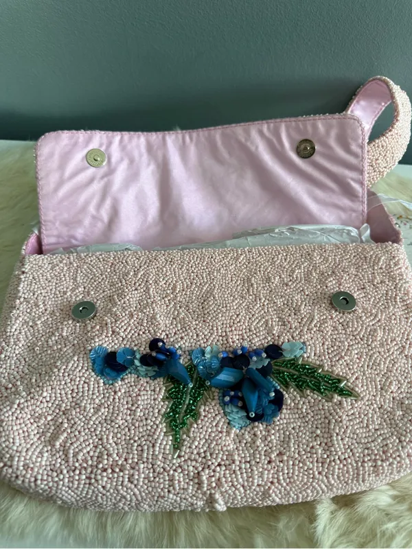 India Hydrangea Pink Beaded Bag - Image 7