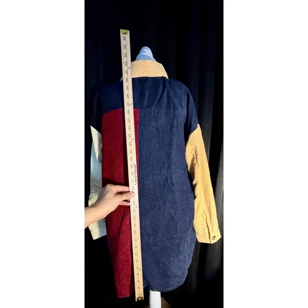 Davi & Dani Colorblock Corduroy Shirt Jacket Oversized Patchwork Shacket Small - Image 3