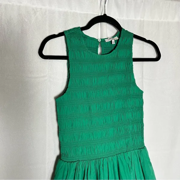NWT Madewell Verdant Green The‎ Melody Bubble-Hem Smocked Midi Dress Poplin XXS - Image 5