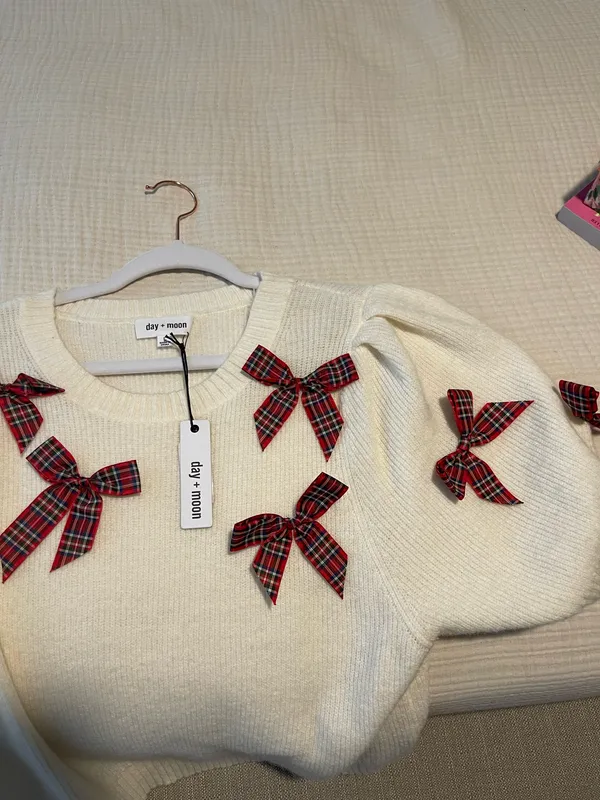 NWT Day + Moon Cropped Sweater with Satin Bow Trim - Image 3