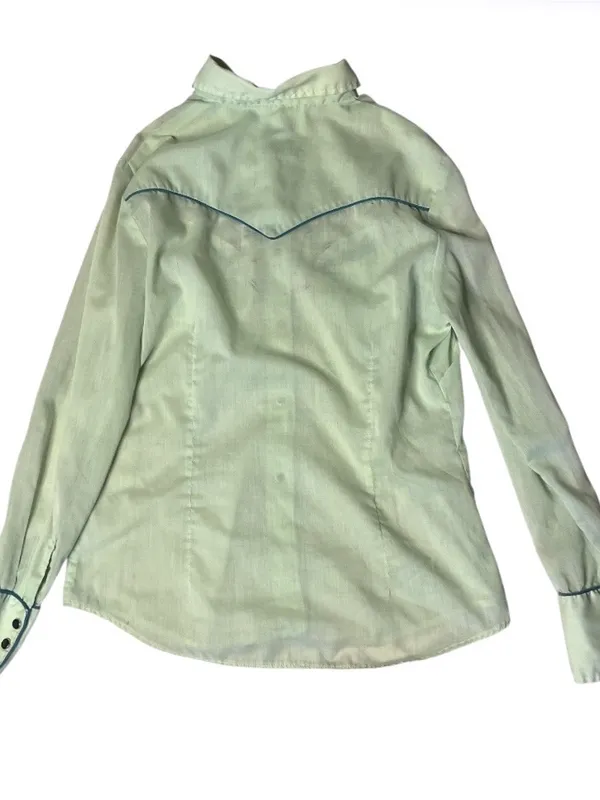 H BAR C Ranchwear California Western Shirt Green Embroidered Vintage 1970’s - Image 4