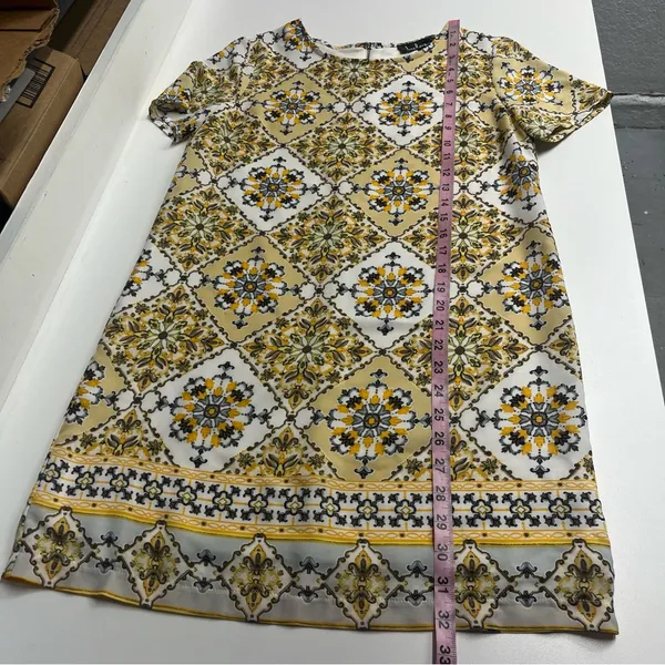 Lulus yellow pattern dress spring summer‎ xs relaxed fit short sleeves maximal - Image 9